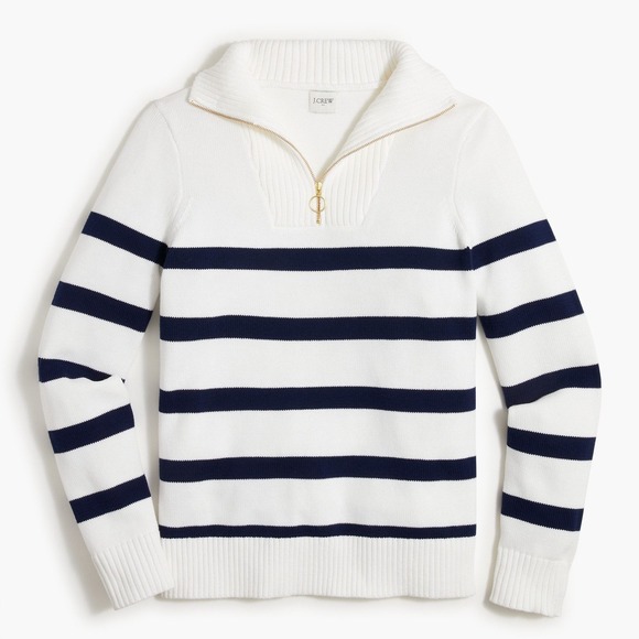 J.Crew Sweaters - J.Crew Heritage Half-Zip Sweater Striped Pearl‎ Pull White Navy Size M